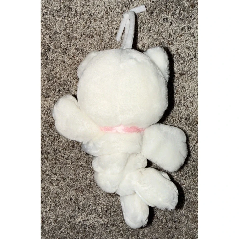 Dakin White Kitty Cat Musical Baby Crib Pull Toy Plush Stuffed Animal Lovey pink